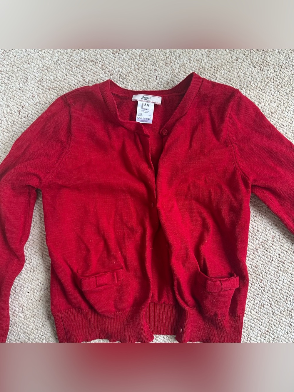 LIKE NEW Jacadi Classic Red Girls Crewneck Sweater - Timeless Knit Size 10A